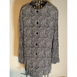 Chaus Womens Size 6 Black White Floral Paisley Button Front Rayon Blouse Vintage